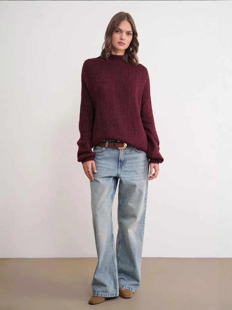 MixRay Mixray Relaxed Fit Crew Neck Thick Knit Sweater