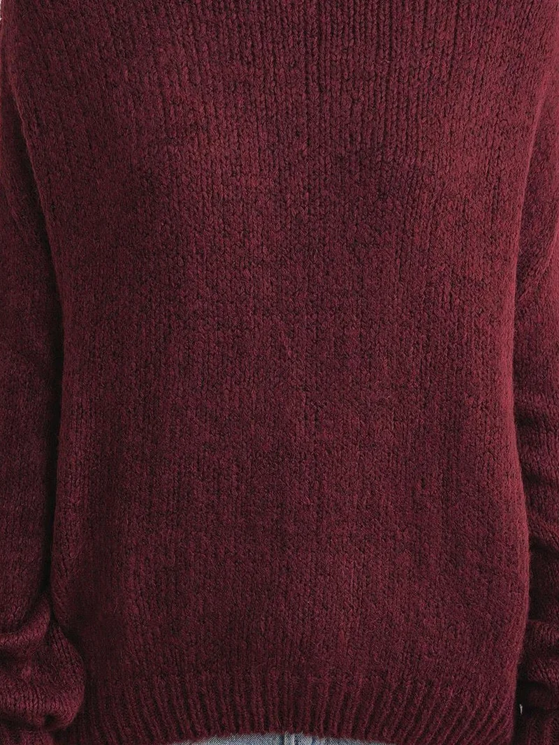 MixRay Burgundy Red Mixray Relaxed Fit Crew Neck Thick Knit Sweater for Women | Best Price UAE