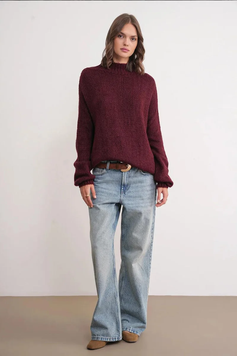Mixray Mixray Relaxed Fit Crew Neck Thick Knit Sweater