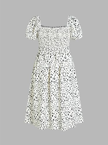 CIDER Women's Plus Size Dress Floral Fruit Square Neck Puff Sleeve Split Sun Dress Summer Midi Dresses Vacation Outfits Beige - Image 5