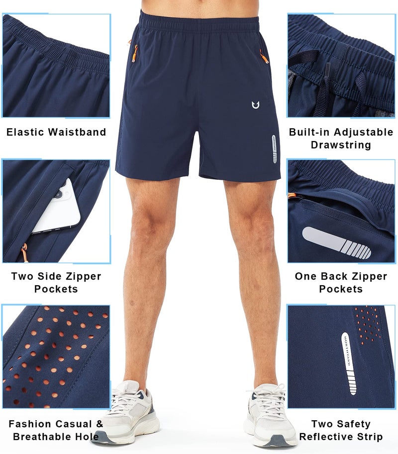 NORTHYARD Men's Athletic Running Shorts Gym Workout Shorts 7"/ 9"/ 5" Quick Dry Lightweight Sports Basketball Exercise Tennis Exercise NAVY-5inch L - Image 3