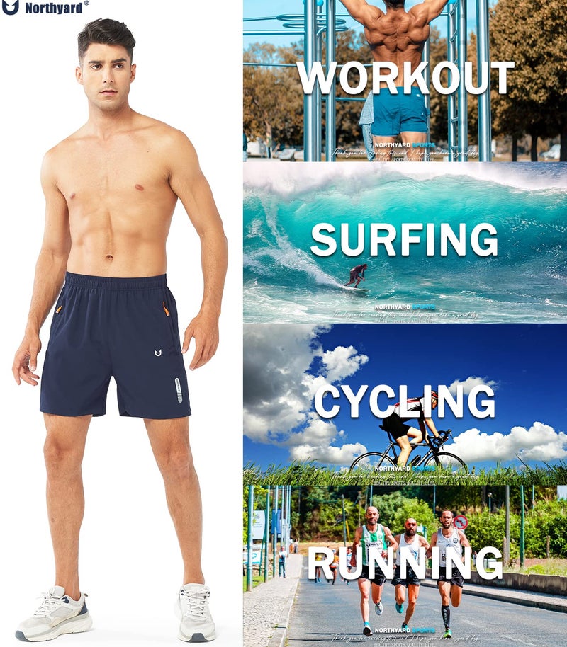 NORTHYARD Men's Athletic Running Shorts Gym Workout Shorts 7"/ 9"/ 5" Quick Dry Lightweight Sports Basketball Exercise Tennis Exercise NAVY-5inch L - Image 5