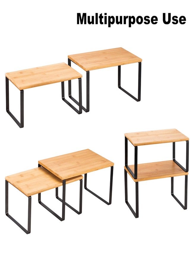 MOOACE Kitchen Cabinet and Counter Shelf Organizer, Stackable & Expandable, Set of 4, Black and Natural - Image 4