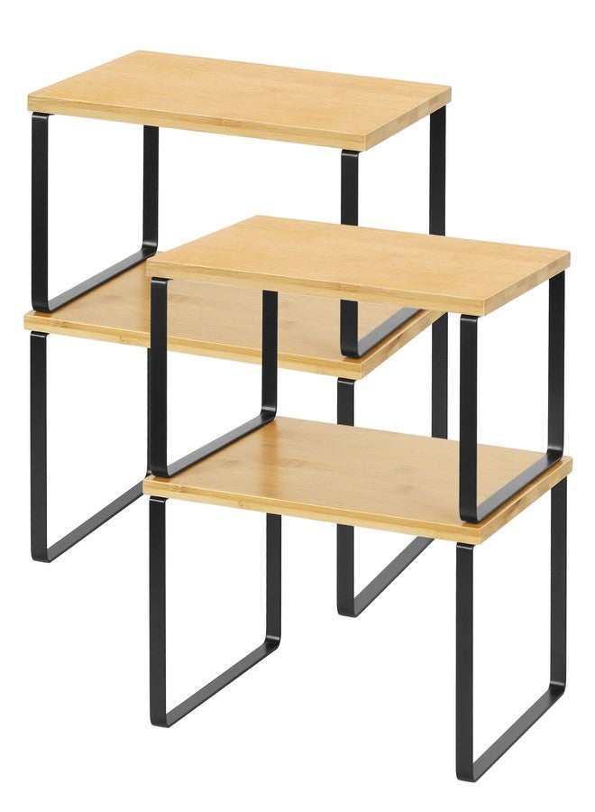 MOOACE Kitchen Cabinet and Counter Shelf Organizer, Stackable & Expandable, Set of 4, Black and Natural - Image 1