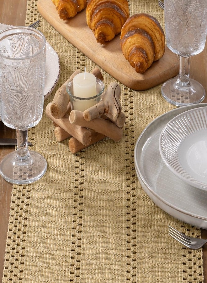 MLMW Boho Champagne Table Runner 48 inches Small Coffee Table Runner Macrame Woven Table Runners with Tassels Short Dresser Runners for Bedroom Living Room Home Decor - Image 5