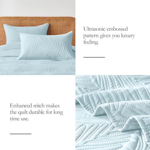 OARAGE Queen Quilt Bedding Set Soft Lightweight Aqua Blue Bedspread with Leaf Pattern,Ultrasonic Microfiber Bed Coverlet Full Size for All Season (1 Quilt, 2 Shams) - Image 5