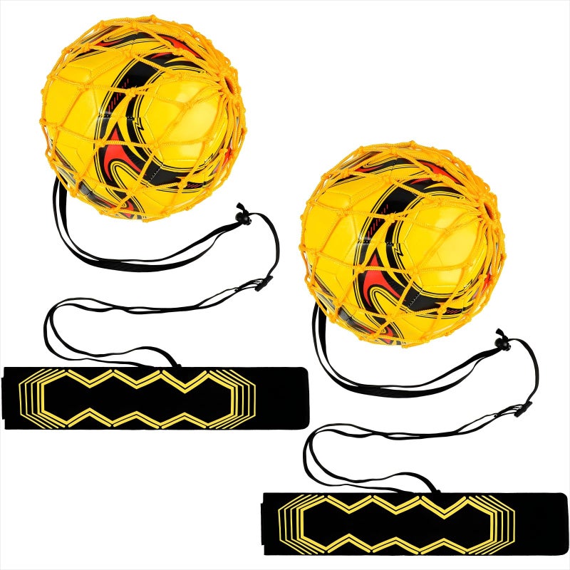 Civaner 2 Pcs Soccer Kick Trainer Equipment Solo Football Juggling Practice with Adjustable Cord and Waistband Improve Ball Control Passing and Shooting for Kids Adults Fits Ball Size 3 4 5Yellow - Image 2