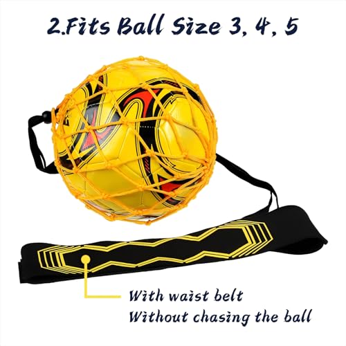 Civaner 2 Pcs Soccer Kick Trainer Equipment Solo Football Juggling Practice with Adjustable Cord and Waistband Improve Ball Control Passing and Shooting for Kids Adults Fits Ball Size 3 4 5Yellow - Image 3