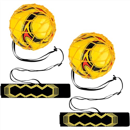Civaner 2 Pcs Soccer Kick Trainer Equipment Solo Football Juggling Practice with Adjustable Cord and Waistband Improve Ball Control Passing and Shooting for Kids Adults Fits Ball Size 3 4 5Yellow - Image 1