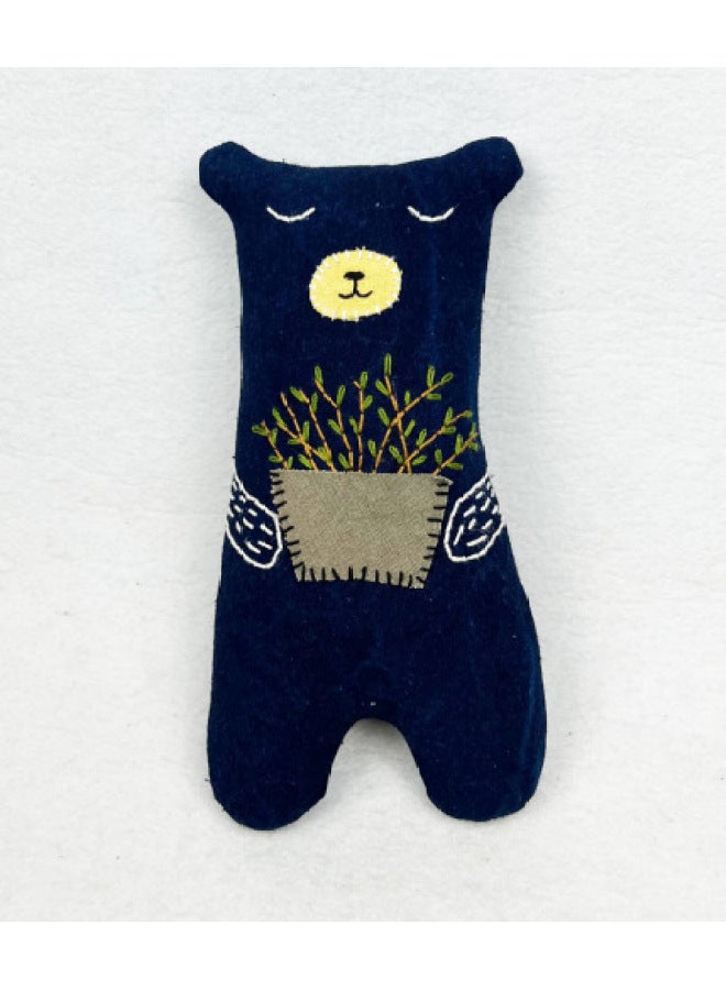 Handmade Indigo Dyed Hand-embroidered Grass Bear Ragdoll Animal Doll Toy Intangible Cultural Heritage Cultural And Creative Ethnic Culture Gift-Color:Plant Blue-dyed Bear Hugging Flower Pot (small Grass) 25*15*8  - Image 1
