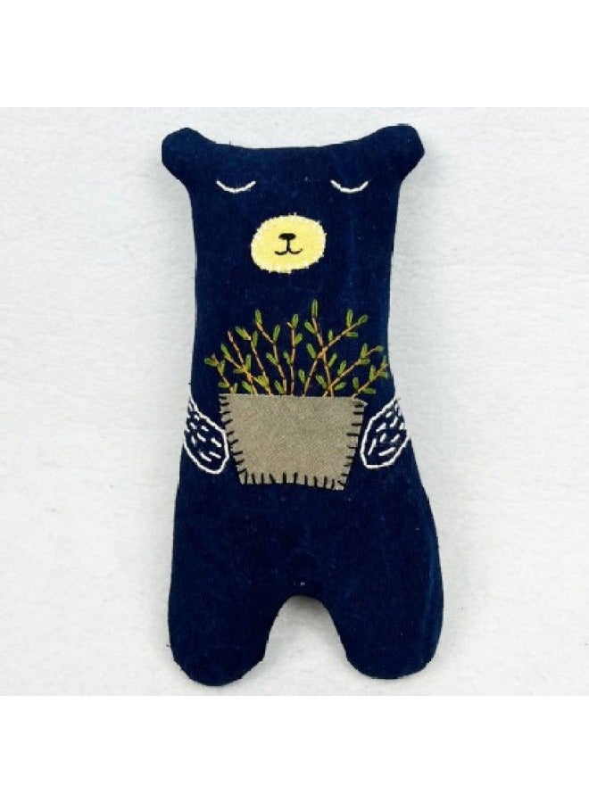 Handmade Indigo Dyed Hand-embroidered Grass Bear Ragdoll Animal Doll Toy Intangible Cultural Heritage Cultural And Creative Ethnic Culture Gift-Color:Plant Blue-dyed Bear Hugging Flower Pot (small Grass) 25*15*8  - Image 2