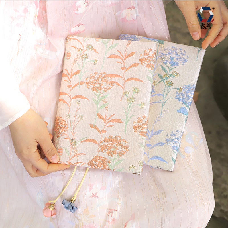 Qian Li Handmade Cloth Book Cover – Dandelion Brocade A5 Notebook Jacket - Image 2