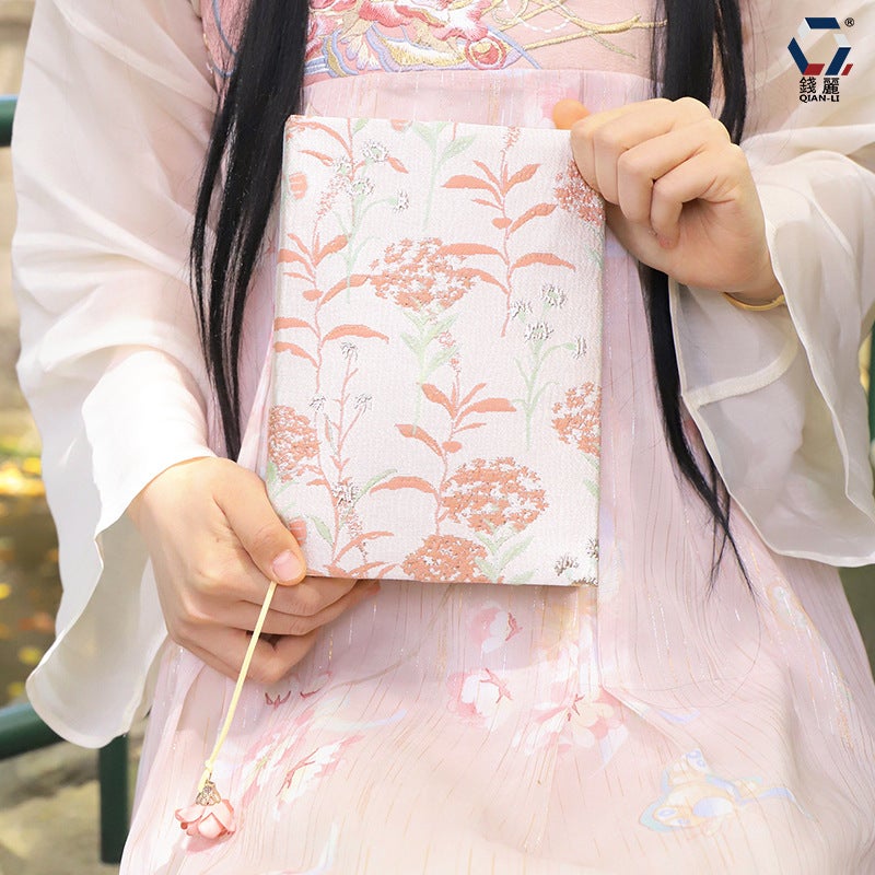Qian Li Handmade Cloth Book Cover – Dandelion Brocade A5 Notebook Jacket - Image 3