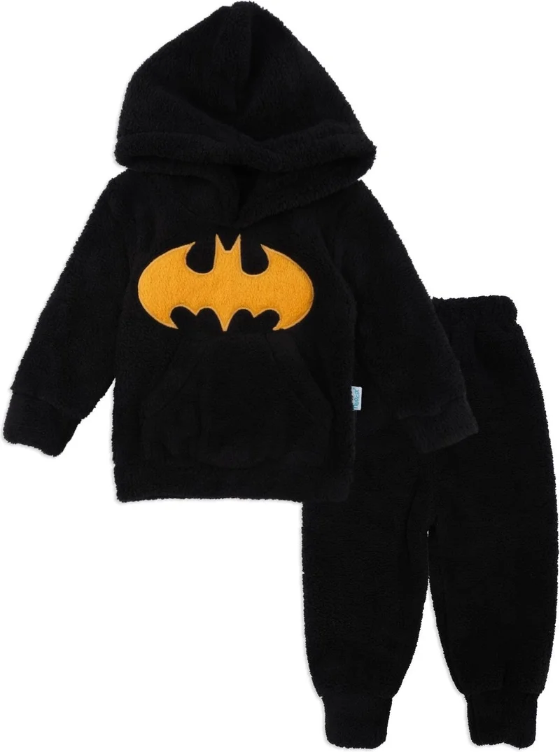 Bebelop Boy's Set Batman Printed Plush Bottom Top 2 Piece Set