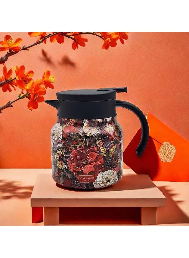 Vintage floral tea thermos - with integrated tea strainer (red flower) - Image 1