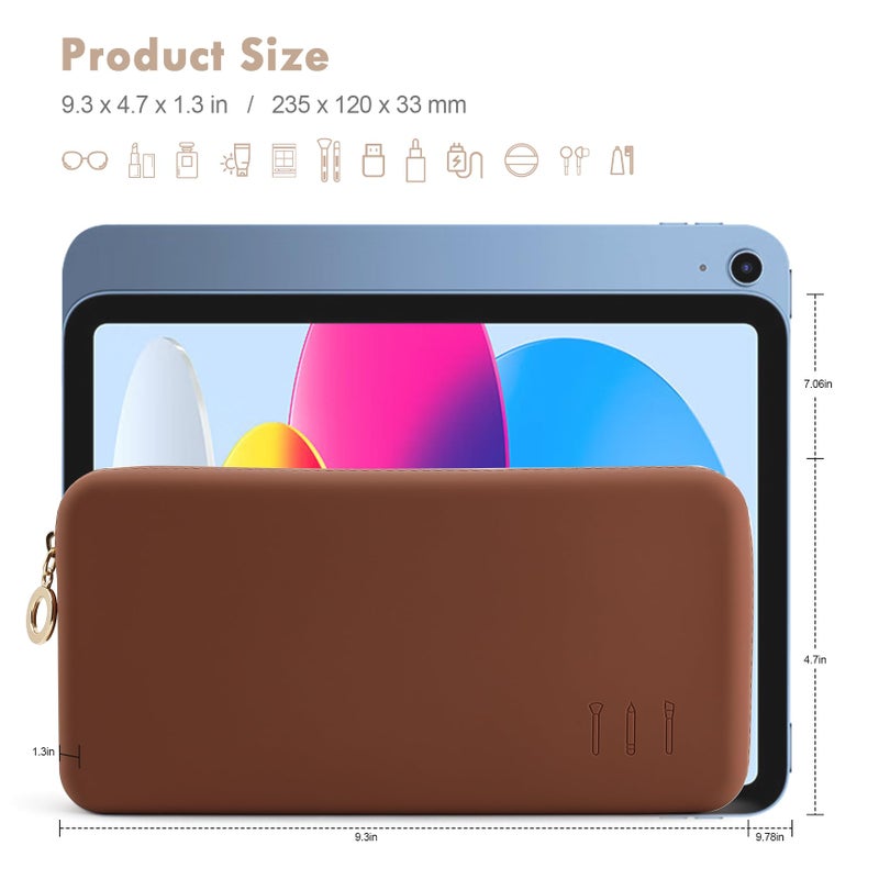 FVION Zipper Makeup Brushes Bag For Travel, Large Silicone Makeup Brush Holder, Make Up Brushes Pouch Case for Makeup Tools - Brown - Image 3