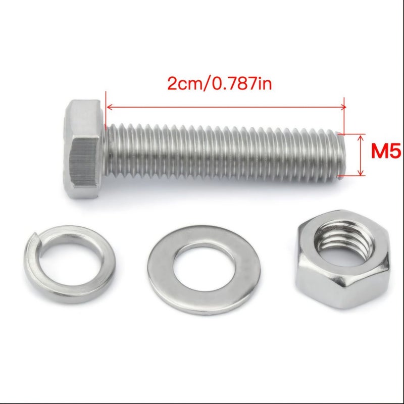 304 Stainless Steel Hex Bolts And Nuts Assortment Kit M4 M5 M6 M8 M10 5 X 25 10 Pieces Screws - Image 2