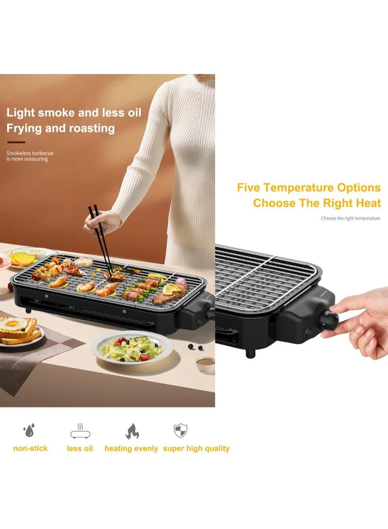 شواية كهربائية 2 في 1 للشواء - شواية داخلية/خارجية بدون دخان مع صفيحة غير لاصقة وأنبوب تسخين مزدوج للشواء والقلي - Image 2