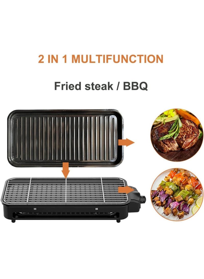 شواية كهربائية 2 في 1 للشواء - شواية داخلية/خارجية بدون دخان مع صفيحة غير لاصقة وأنبوب تسخين مزدوج للشواء والقلي - Image 3