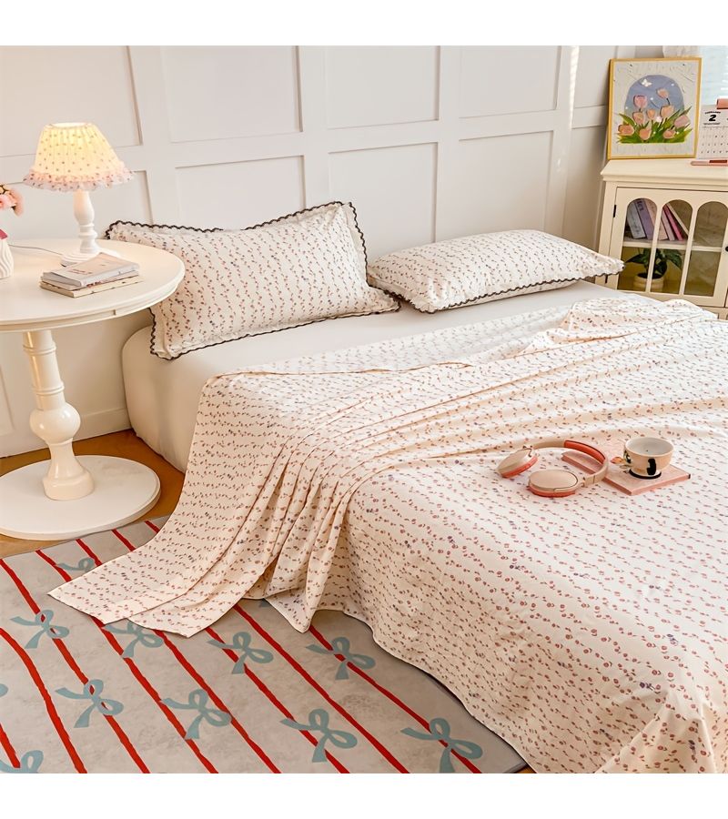 1pc Spring Warm Sun Bed Sheet 78.74 by 94.49 Inches Polyester Fiber Soft Breathable Machine Washable All Season Use Fade Resistant No Pilling - Image 1