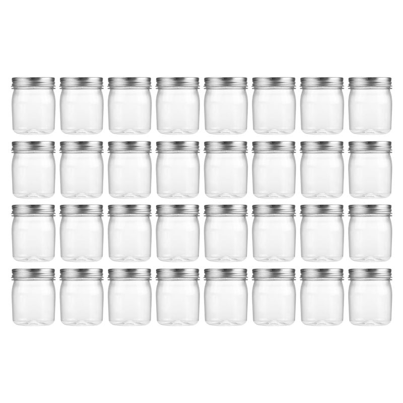 novelinks 8 oz Clear Plastic Jars with Airtight Lids, 32 Pack Plastic Mason Jars with Lids 8oz, Refillable Storage Slime Containers & Small Spice Jar for Kitchen Organization (32 Pack,Silver) - Image 1
