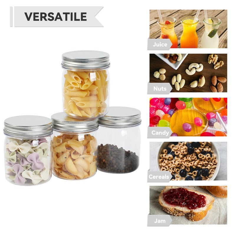 novelinks 8 oz Clear Plastic Jars with Airtight Lids, 32 Pack Plastic Mason Jars with Lids 8oz, Refillable Storage Slime Containers & Small Spice Jar for Kitchen Organization (32 Pack,Silver) - Image 4