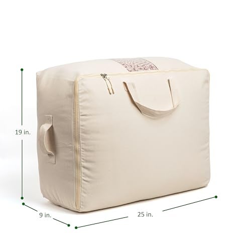 VeraMia Soft Canvas Storage Bags with Zipper. Thick Breathable, 1pc King/Queen Comforter Organizer. Four Carrying Handles and Window. Large 25x19x9in Bag for Sheets Blankets Bedding Pillows, Clothes - Image 3