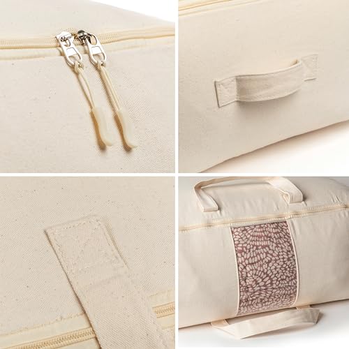 VeraMia Soft Canvas Storage Bags with Zipper. Thick Breathable, 1pc King/Queen Comforter Organizer. Four Carrying Handles and Window. Large 25x19x9in Bag for Sheets Blankets Bedding Pillows, Clothes - Image 4
