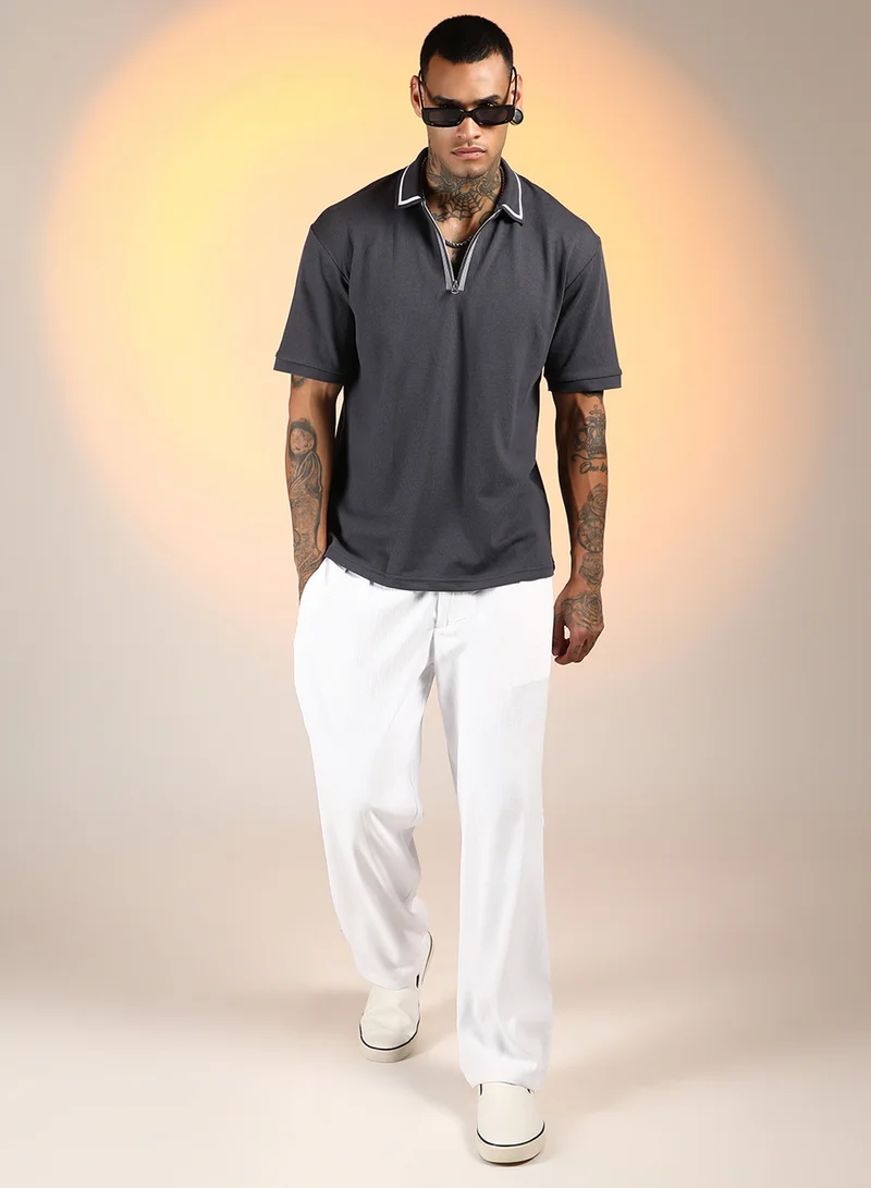 كامبوس سوترا Men's Charcoal Grey Micro-Waffle Polo T-Shirt