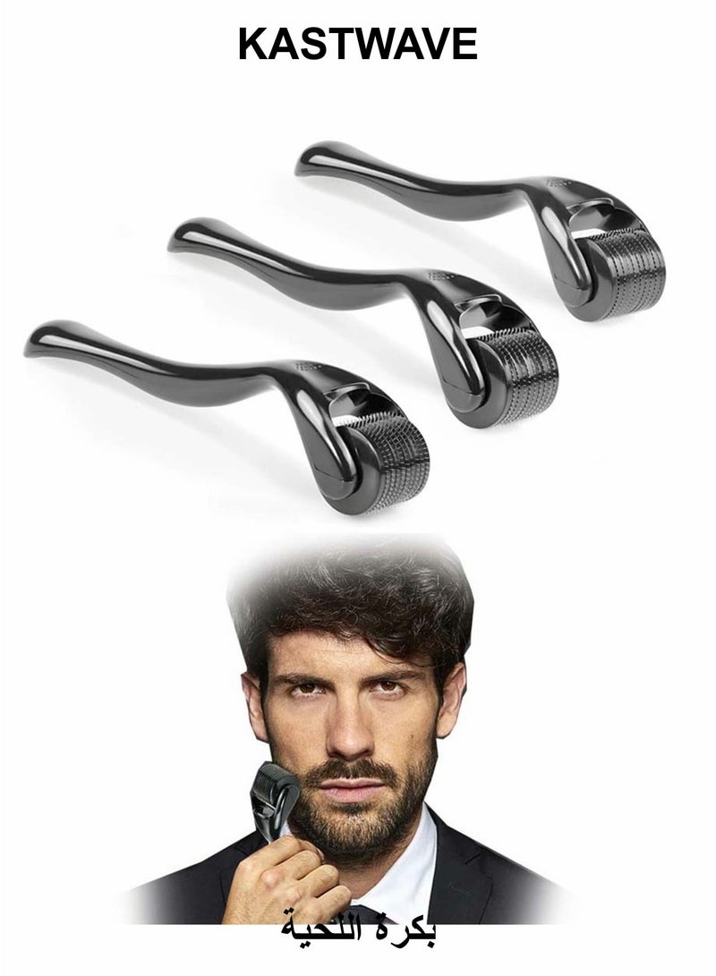 KASTWAVE Skin  Roller for Beard Hair Growth, 3 Pcs Beard Roller for Face Body Hair Skin (#0.5mm, Black) - Image 1