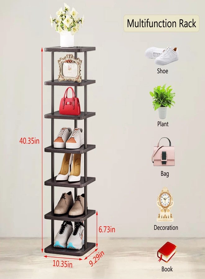 SORCEDAS 7 Tiers Vertical Shoe Rack Wooden Shoe Storage Organizer for Space Saving Narrow Shoe Shelf Storage 7 Pairs for Entryway Living Room Bedroom(Black + Rustic Dark Brown) - Image 5