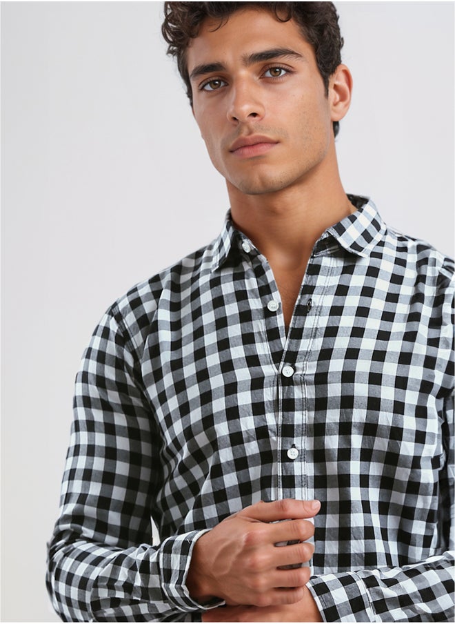 RAVIN - Cotton Black & White Tartan Summer Shirt - Image 1