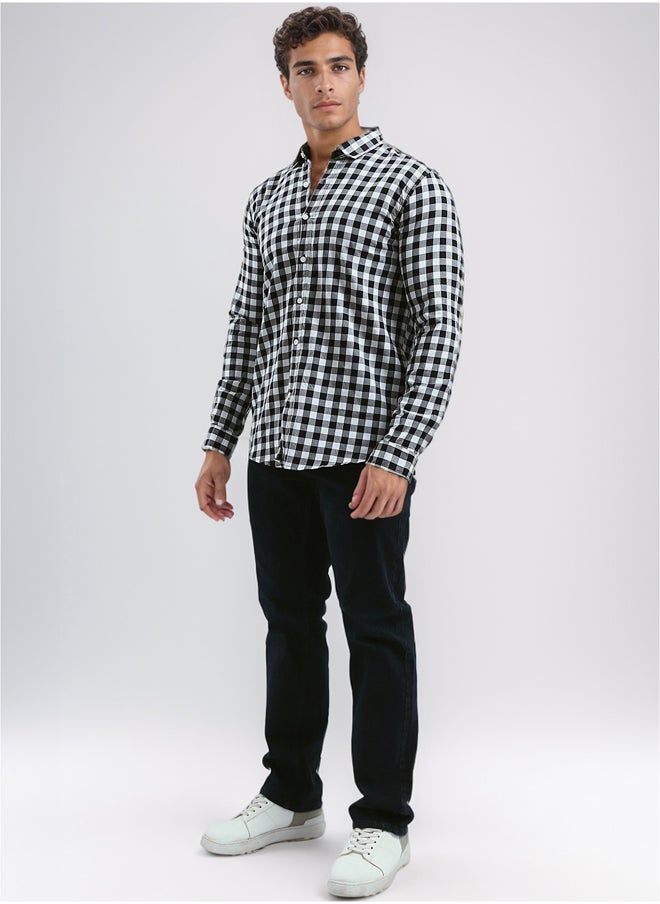 RAVIN - Cotton Black & White Tartan Summer Shirt - Image 1