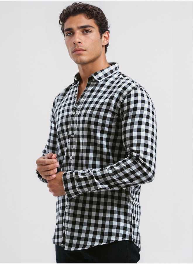 RAVIN - Cotton Black & White Tartan Summer Shirt - Image 1