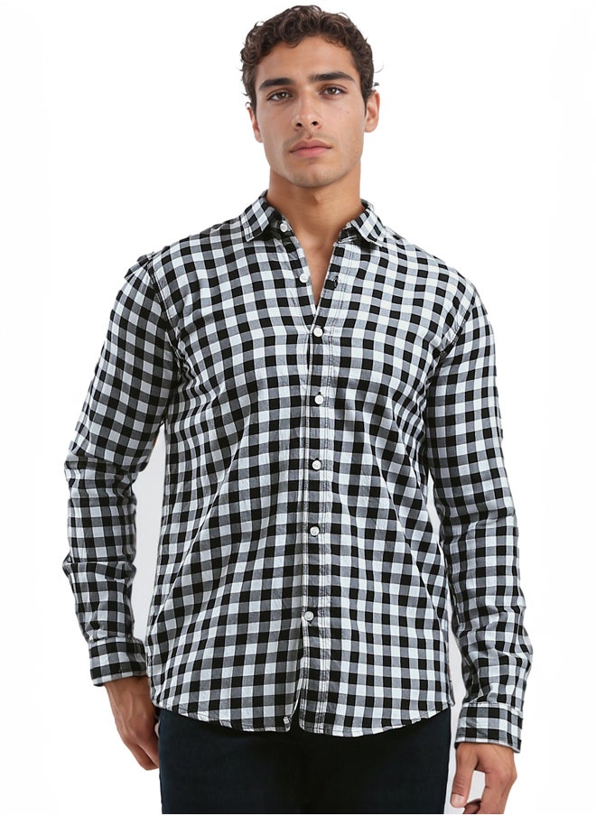 RAVIN - Cotton Black & White Tartan Summer Shirt - Image 1