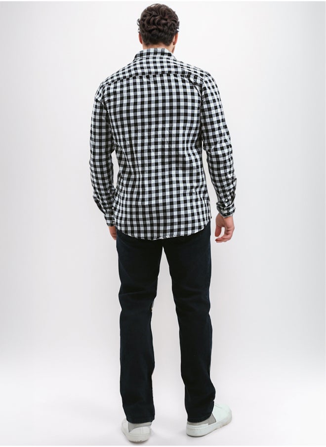 RAVIN - Cotton Black & White Tartan Summer Shirt - Image 1