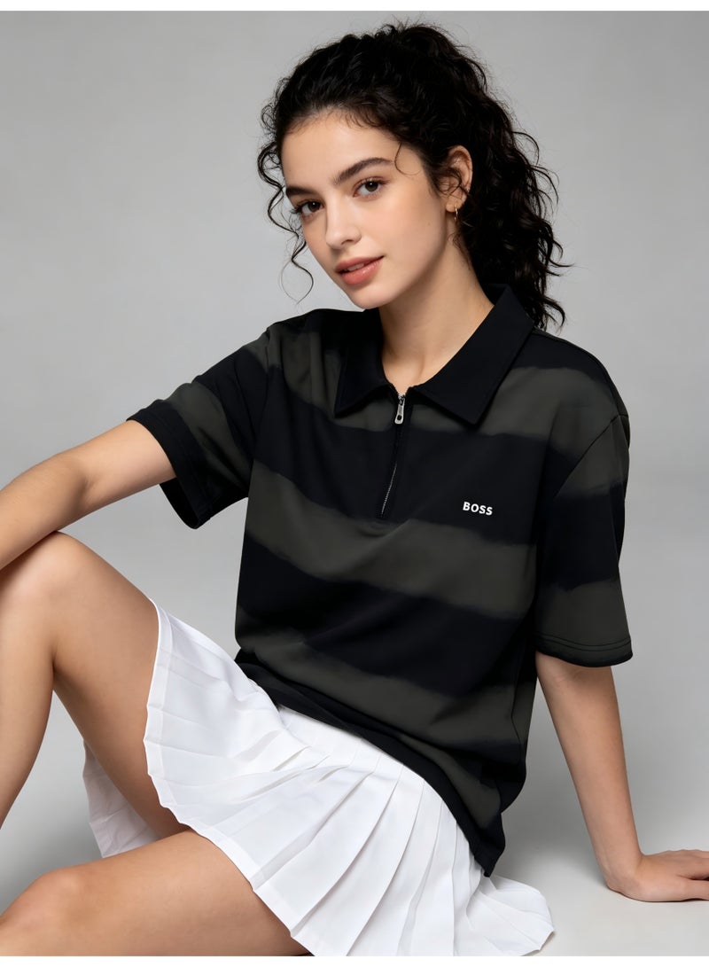 BOSS Men's Half-Zip Polo Shirt, Tie-Dye Stripe Short Sleeve Top, Breathable Casual Sportswear for Everyday & Streetwear - Black/Dark Grey - Image 2