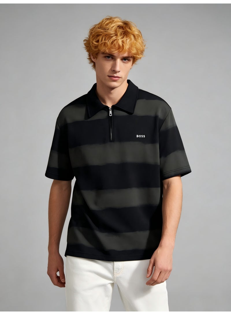 BOSS Men's Half-Zip Polo Shirt, Tie-Dye Stripe Short Sleeve Top, Breathable Casual Sportswear for Everyday & Streetwear - Black/Dark Grey - Image 4