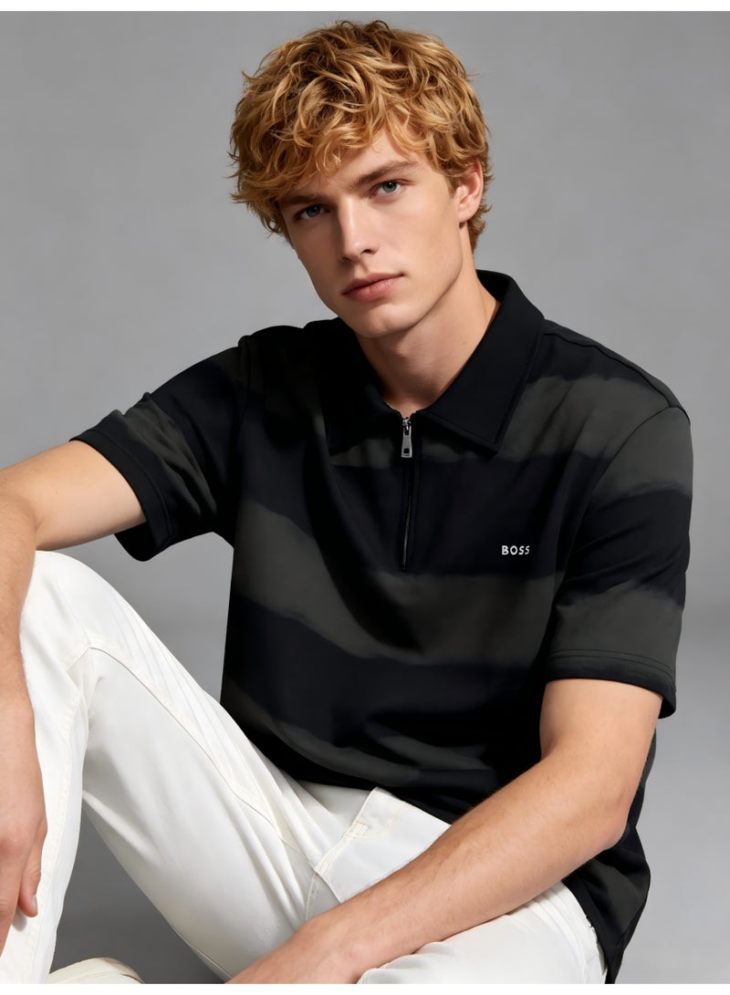 BOSS Men's Half-Zip Polo Shirt, Tie-Dye Stripe Short Sleeve Top, Breathable Casual Sportswear for Everyday & Streetwear - Black/Dark Grey - Image 5