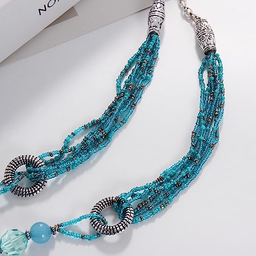 Bocar Long Beaded Necklace for Women Handmade Fashion Costume Chain Jewelry Gift (NK-10349-teal) - Image 5