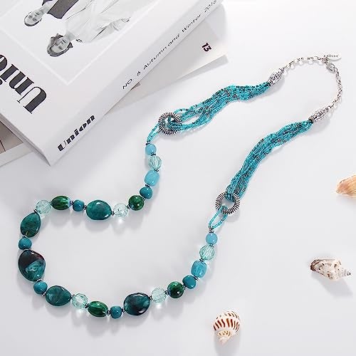 Bocar Long Beaded Necklace for Women Handmade Fashion Costume Chain Jewelry Gift (NK-10349-teal) - Image 3