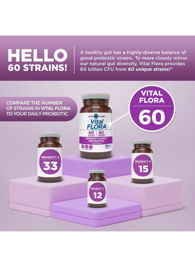 Vital Planet Vital Flora Women Over 55 Daily Probiotic, 60 Billion CFU, Diverse Strains, Organic Prebiotics, Vaginal and Immune Support, Digestive Health Probiotics for Women 30 Capsules - Image 4