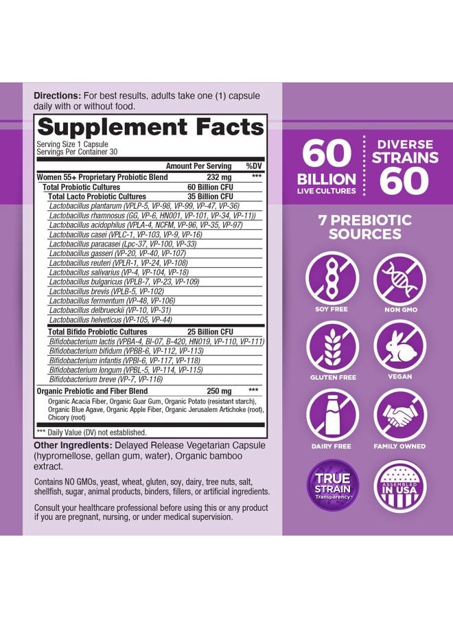 Vital Planet Vital Flora Women Over 55 Daily Probiotic, 60 Billion CFU, Diverse Strains, Organic Prebiotics, Vaginal and Immune Support, Digestive Health Probiotics for Women 30 Capsules - Image 2