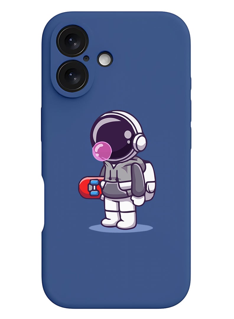 Theodor Protective Slim Fit Case Liquid Silicone Cover with Full Body Protection Anti-Scratch Shockproof Case For Apple iPhone 17 (Blue) Astronaut holding skateboard - Image 1