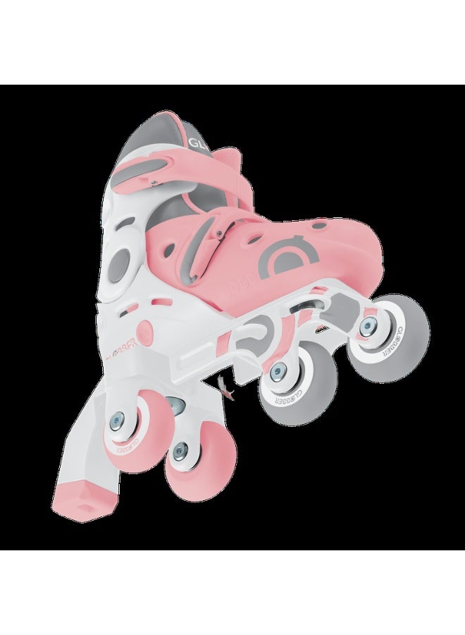 GLOBBER 2 in 1 Kids Learning Skates – Convertible Adjustable Training Skates Size 29-32 – Pastel Pink - Image 3