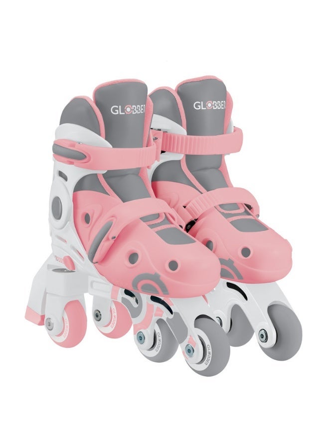 GLOBBER 2 in 1 Kids Learning Skates – Convertible Adjustable Training Skates Size 29-32 – Pastel Pink - Image 1