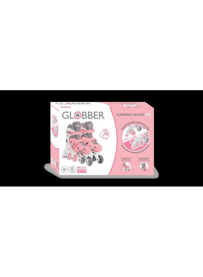 GLOBBER 2 in 1 Kids Learning Skates – Convertible Adjustable Training Skates Size 29-32 – Pastel Pink - Image 2