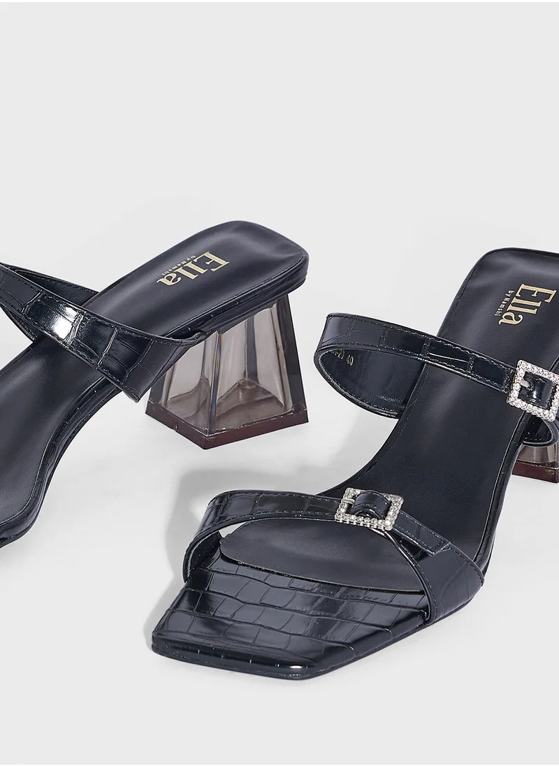 ELLA Buckled Double Strap Croc  Clear Block Heel Sandal