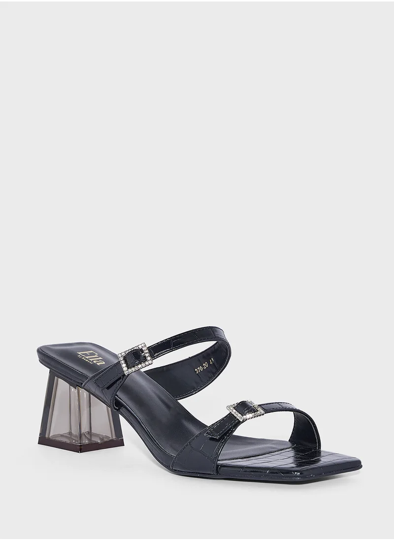 ELLA Buckled Double Strap Croc  Clear Block Heel Sandal