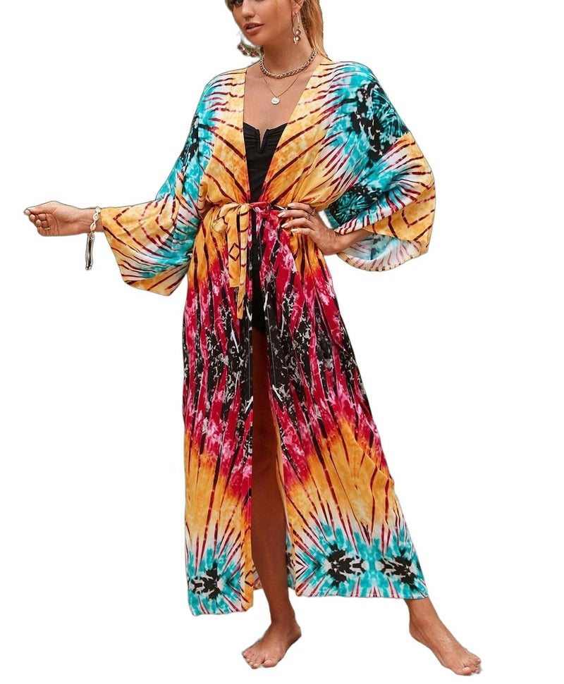 IMAGEKOPE Womenâ€™s Kimono Cover Up Long Beach Dress Swimsuit Cover Ups Colorful Cardigan Lightweight Robe for Swimwear - Image 1